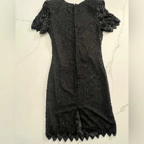 Vintage Laurence Kazar Womens Beaded Cocktail Dress Black Lined size small - Picture 3 of 12